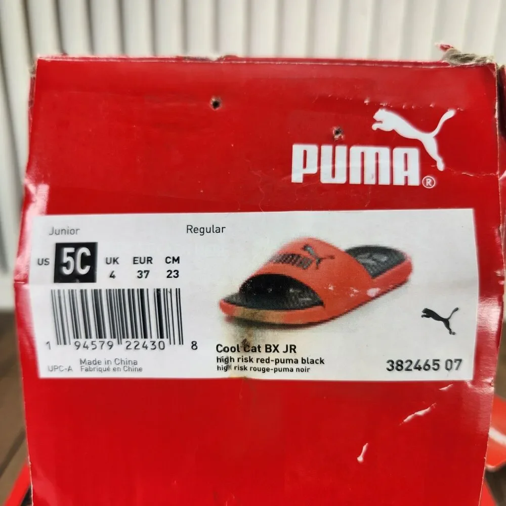 Puma Cool Cat BX JR Slides Junior Sz 5C High Risk Red Puma Black Slip On Sandals